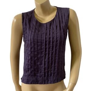 Benetton Tank Womens XS Purple Pintuck Sleeveless Crop Top Y2K Minimalist